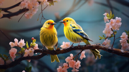 Obraz premium Birds on Blossom Branch