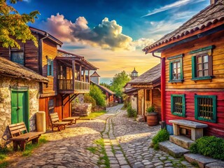 Fototapeta premium Cossack Village Reconstruction - Historic Street Scene