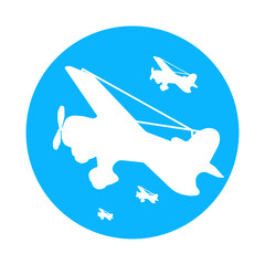 Minimalistic illustration of airplane leaving a trail, neatly placed against a clean white background.. Airplane logo