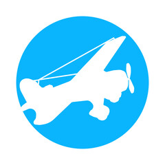 Isolated airplane icon with a trailing line, designed on a white backdrop to emphasize simplicity.