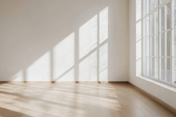 Artistic reflection of soft shadows on a blank white wall in a serene gallery space capturing the essence of minimalism and light