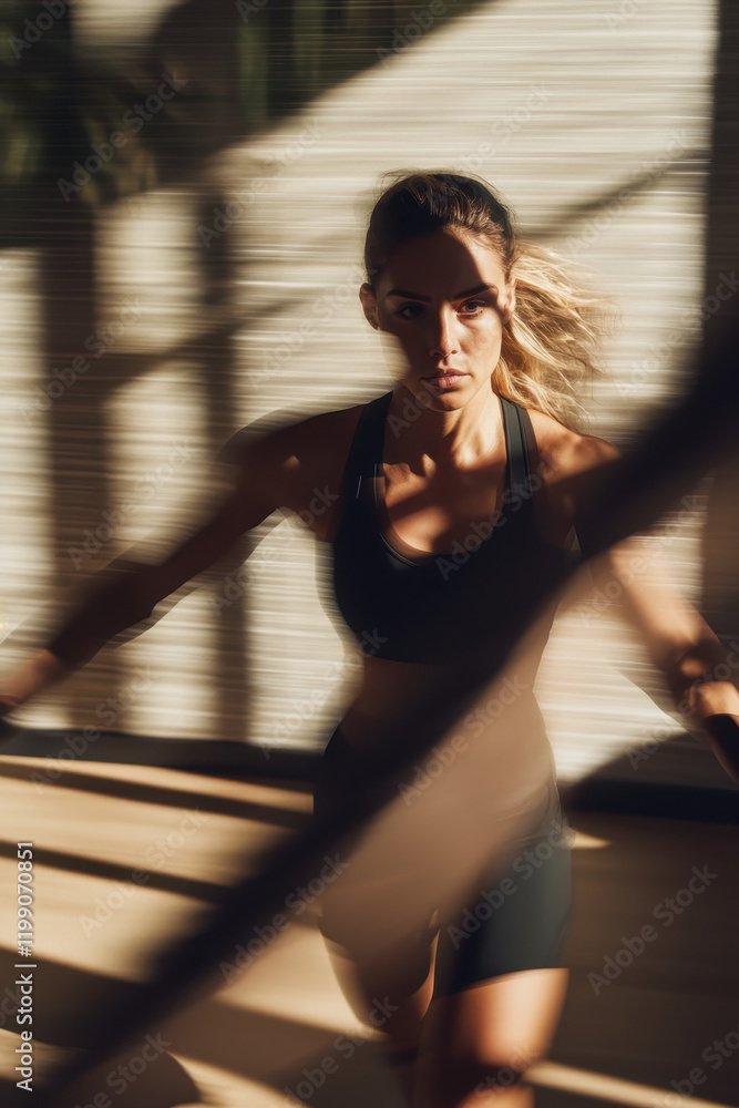 Poster dynamic motion: captivating portrait of a determined athlete in action illustrating the essence of s