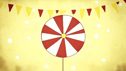 A bold red circular motif symbolizing harmony and unity, with golden highlights and a dynamic, symmetrical design