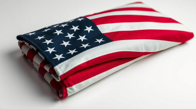 perfectly folded American flag on a white background