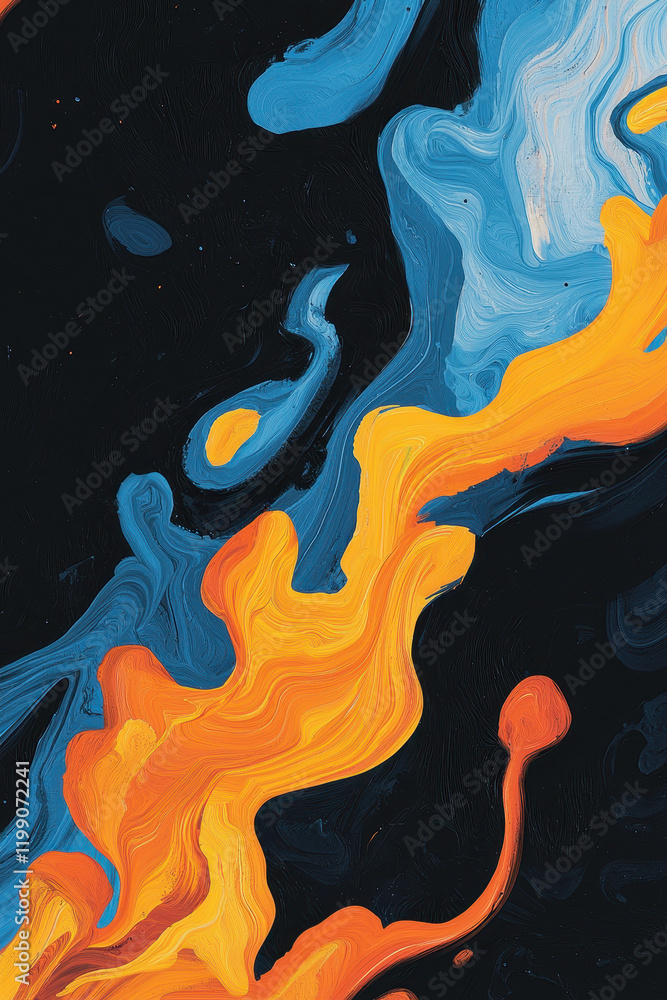Poster dynamic abstract swirls: captivating colorful fluid art captures vibrant movement and energy in mode