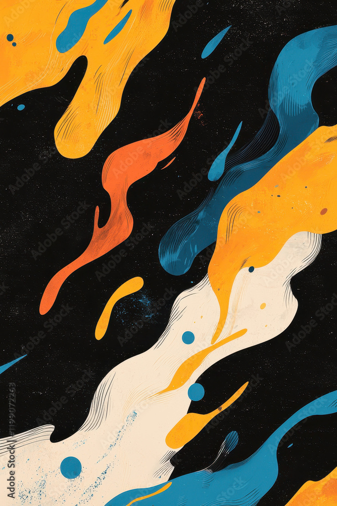 Poster vibrant abstract artwork featuring bold dynamic shapes and fluid colorful patterns in motion