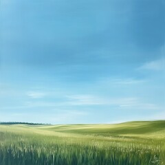 Fototapeta premium A simple field of green grass under a blue sky