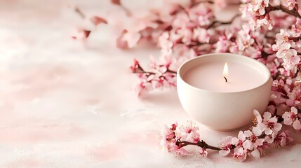 Pink blossom candle serenity spa background