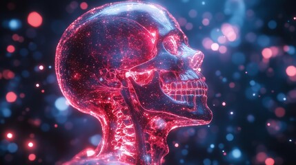 Neon X-Ray Skeleton Anatomy. Generative AI