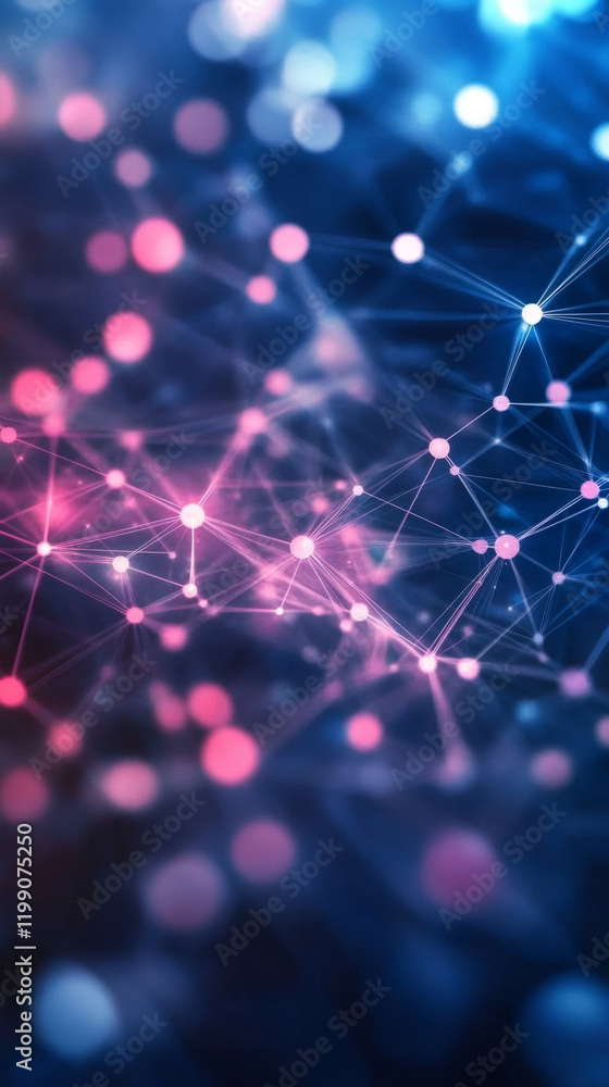 Poster creating an abstract plexus structure, forming a vibrant network connection in cyberspace with glowi