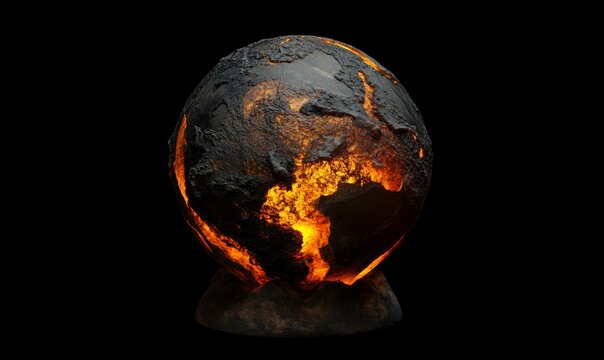 Earth globe with fiery core and glowing lava, showcasing energy sources