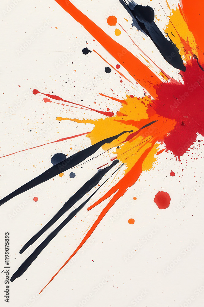 Poster dynamic abstract art with vibrant paint splashes and bold brush strokes on canvas creating a visual 