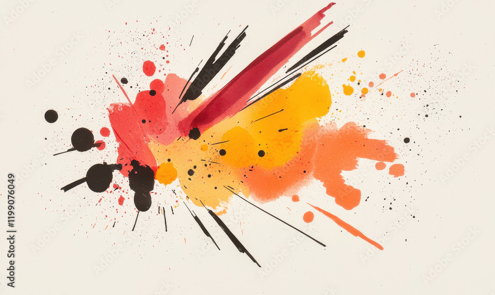 Poster dynamic abstract paint splatter: vibrant composition of colorful artistic strokes and splatters