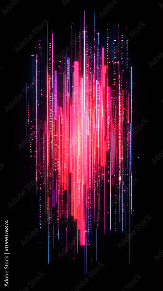 Poster Vibrant light trails cascading dynamically against dark backdrop, generating visual sensation of rapid motion and energy
