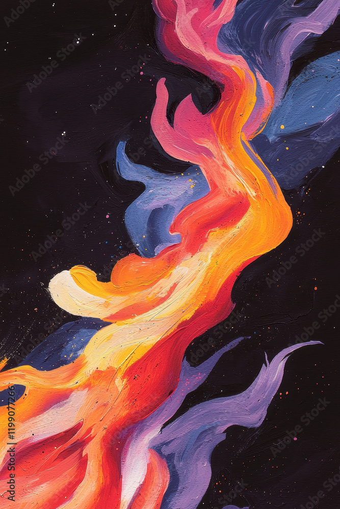 Poster dynamic abstract art with vibrant brushstrokes and flowing colors capturing energy and movement