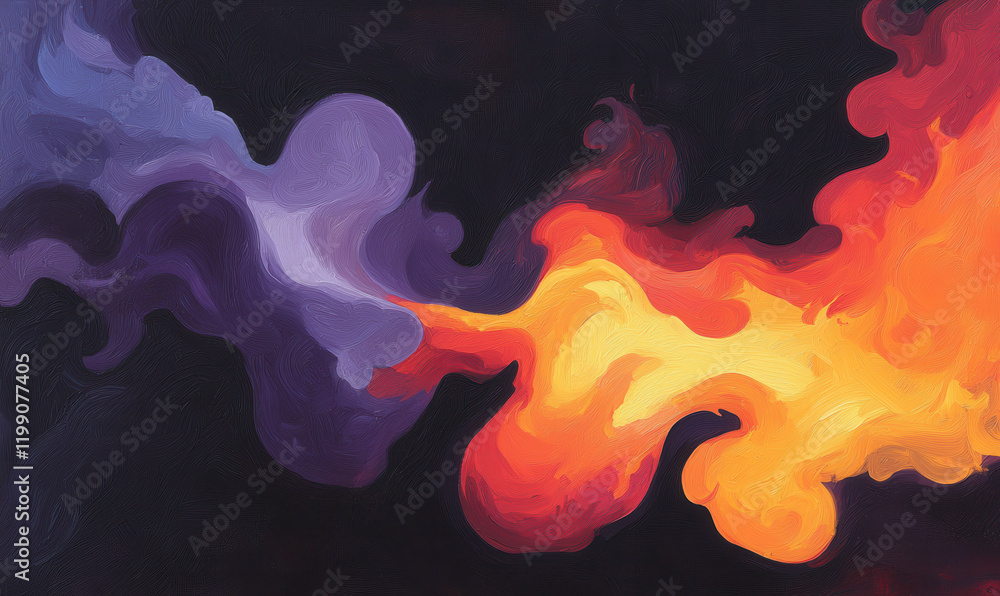 Poster vibrant abstract expression of fire and smoke in a dynamic swirl of colors and textures