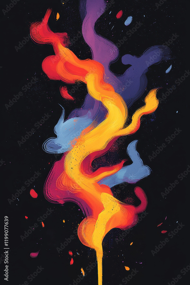 Poster vibrant abstract design featuring dynamic colorful swirls and artistic fluidity against a dark backg