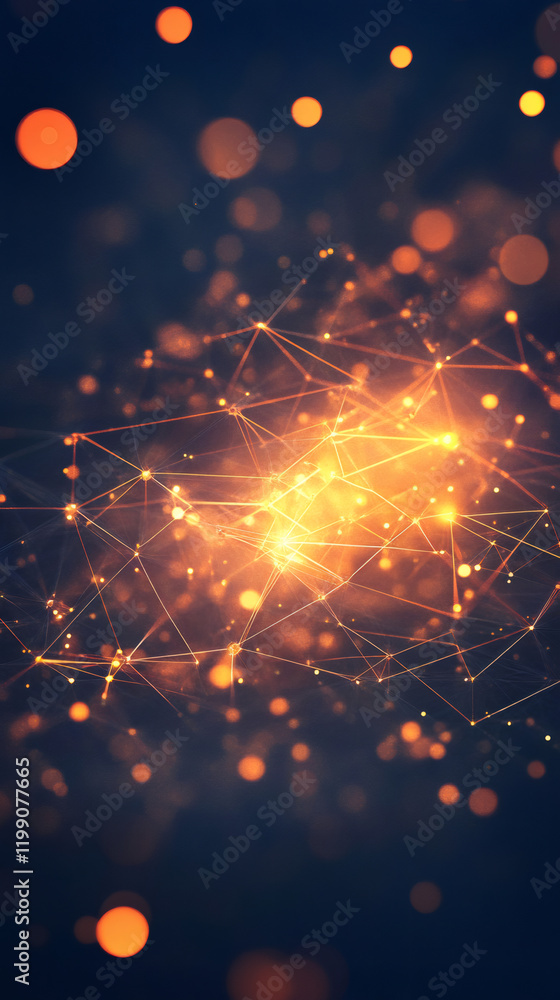 Poster digital network connecting points, glowing orange nodes illuminating technological infrastructure, a