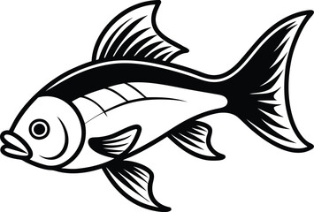 Fish silhouette vector illustration, Cute fish vector, Chinses Fish line art vector