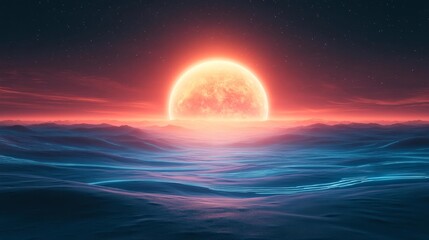 Futuristic Sci-Fi Sunrise Over Ocean. Generative AI
