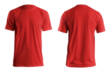 red t shirt isolated on white background, mockup front and back view