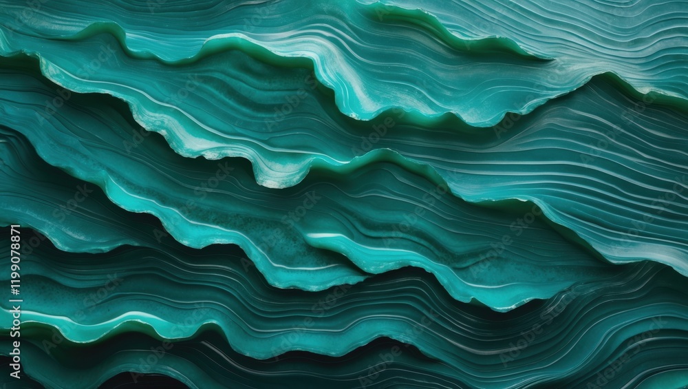 Poster a mesmerizing pattern of layered teal waves, showcasing a blend of smooth curves and subtle textures