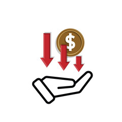 coin icon. money weakens or falls in hand. money management vector, business and finance icon, showing continuous movement. Mixed design style