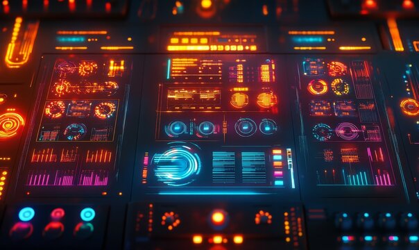 Dynamic and colorful display of digital scoreboard, showcasing vibrant patterns and lights. abstract design creates engaging visual experience