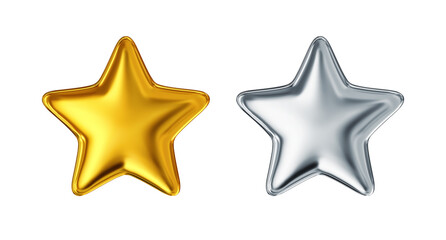 Golden and silver star isolated on white. Clipping path included