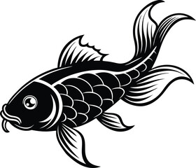Fish silhouette vector illustration, Cute fish vector, Chinses Fish line art vector