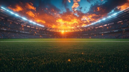 Dramatic Football Stadium at Sunset. Generative AI