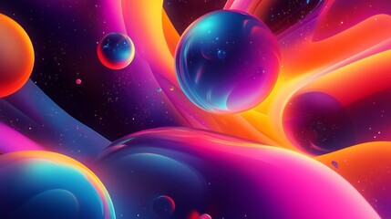 Abstract colorful spheres and fluid shapes.  Vibrant digital art.