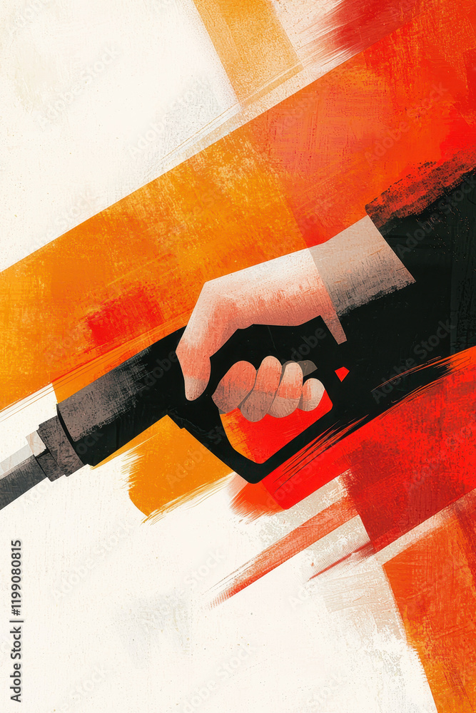 Poster powerful abstract artwork on energy issues explores tensions through bold colors and dynamic forms