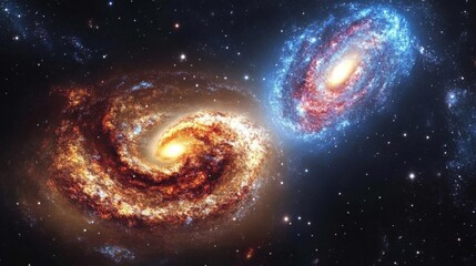Fototapeta premium Exploration of Stunning Spiral Galaxies in Intergalactic Space: A Journey into the Cosmic Wonders of the Universe