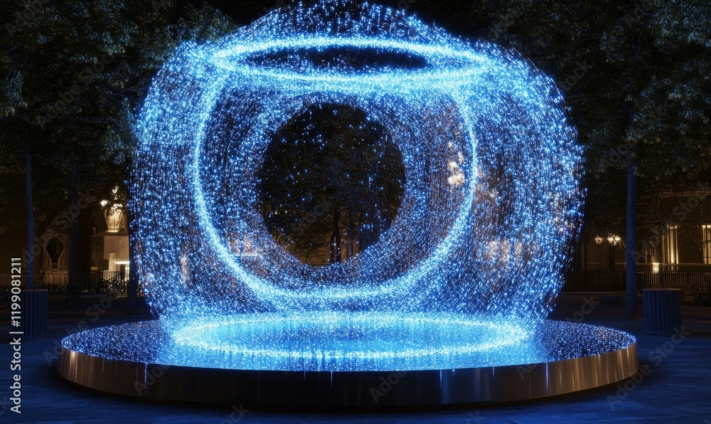 Poster glowing vortex of digital particles creates mesmerizing effect