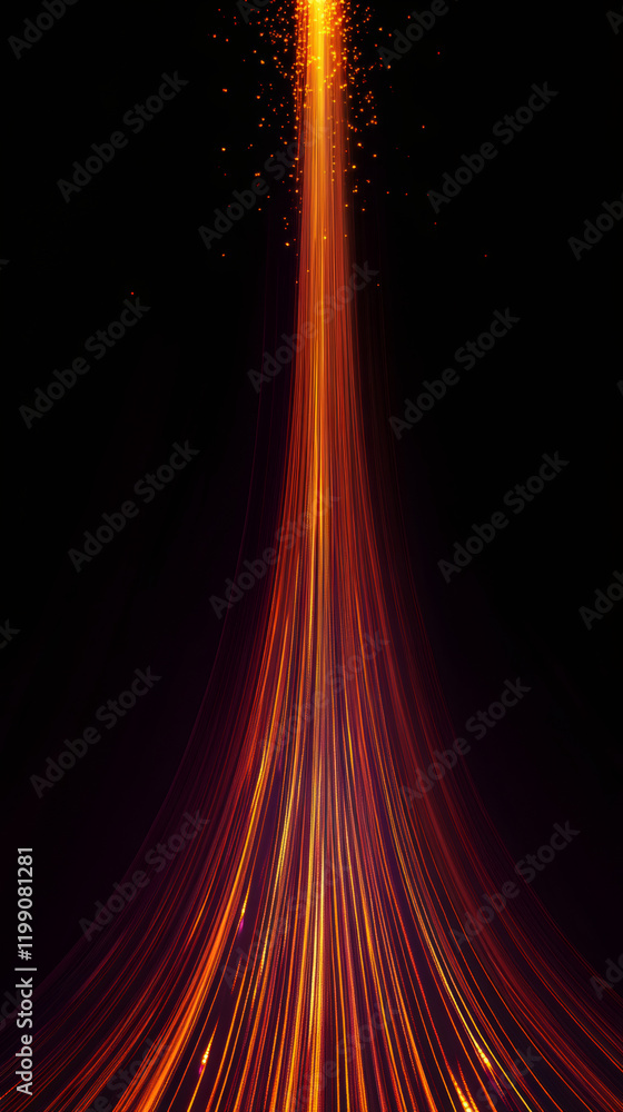 Poster Glowing orange linear pattern rising against dark backdrop, forming dynamic abstract design with vibrant energy