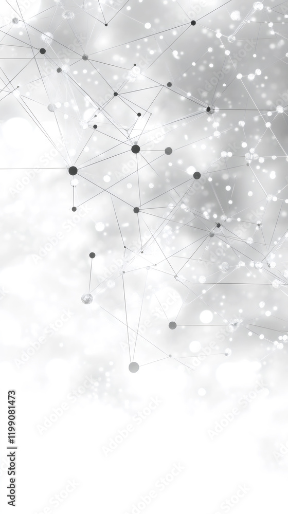 Poster geometric white network pattern connecting digital dots through minimalist linear design
