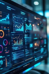 Fototapeta premium AI analyzing health data on a digital dashboard, displaying predictive analytics, risk factors, and personalized health plans, highlighting innovation in healthcare technology.