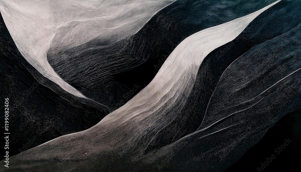 Aufkleber abstract black and white fluid lines resembling geological formations, dynamic organic texture for m