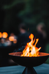 Enchanting Evening Ambiance: The Warm Glow of a Cozy Outdoor Fire Gathering in a Tranquil Garden Setting with Serene Atmosphere and Flickering Flames