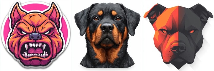 Obraz premium Aggressive Rottweiler Bullmastiff and Pit Bull Dog Breed Portraits