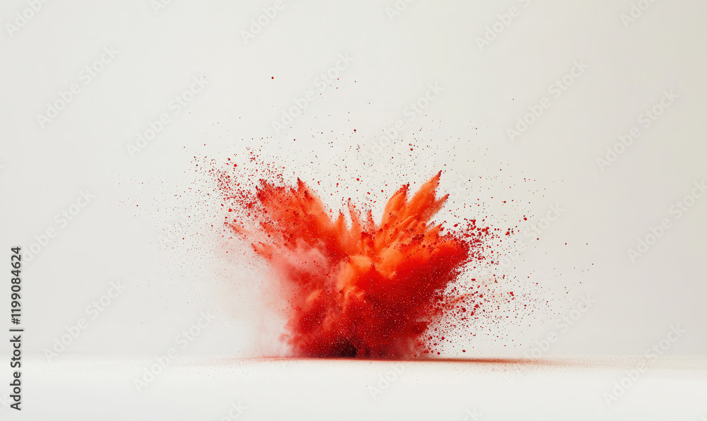 Poster dynamic abstract explosion of vibrant red and orange colors creating a bold and energetic visual exp