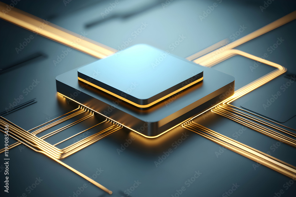 Aufkleber abstract technology background image featuring a sleek, dark-grey processor with golden circuitry. i