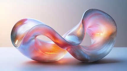 Abstract Iridescent Glass Möbius Strip Sculpture. Generative AI