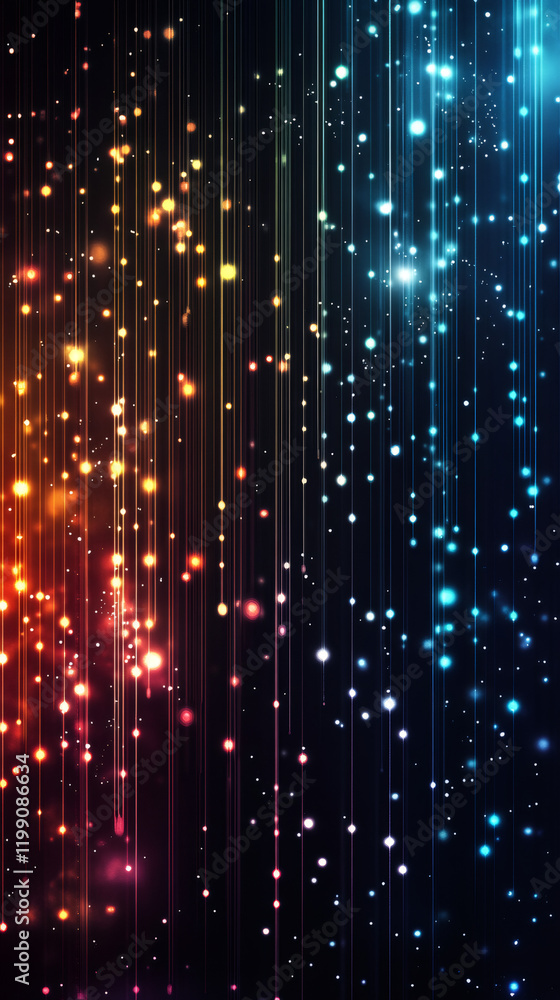 Aufkleber Light trails cascading in vibrant colors, generating glowing bokeh effect against dark background for dynamic visual design