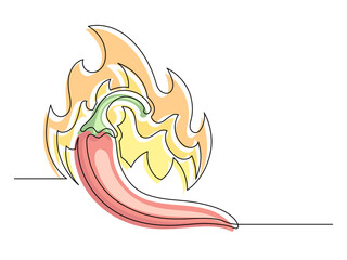 Continuous one line red chili pepper with fire