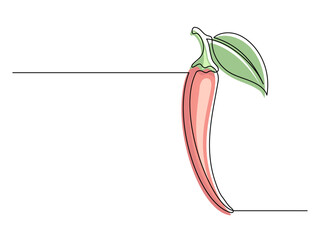 Continuous one line red chili pepper with leaf
