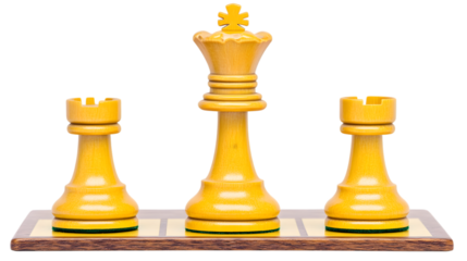 A classic chessboard with a single king piece positioned in the center of a transparent background, representing strategy and intellect 