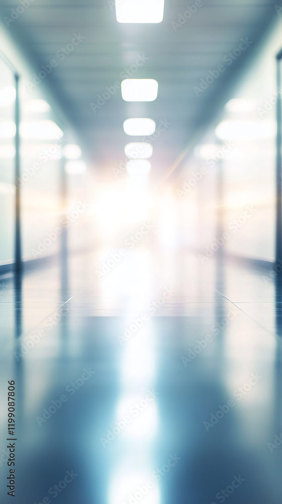 Poster empty business center hallway with illuminated ceiling and shiny floor creates a professional and mo