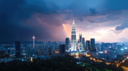 Dramatic City Skyline at Sunset
